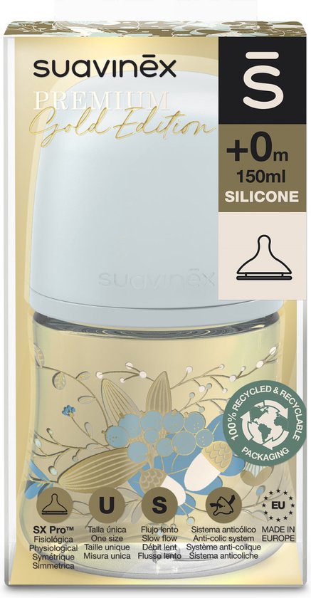 GOLD Biberon tétine ronde 270ml bleu Suavinex