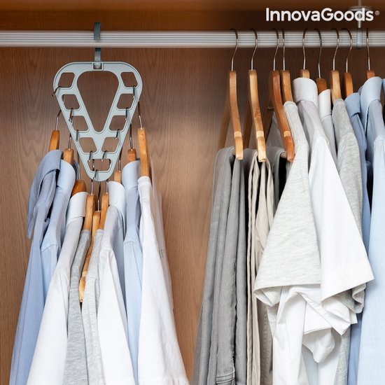 InnovaGoods Set 2 Organisateurs Pour Cintres Orzer - Gain De Place Dans Le Placard Gris