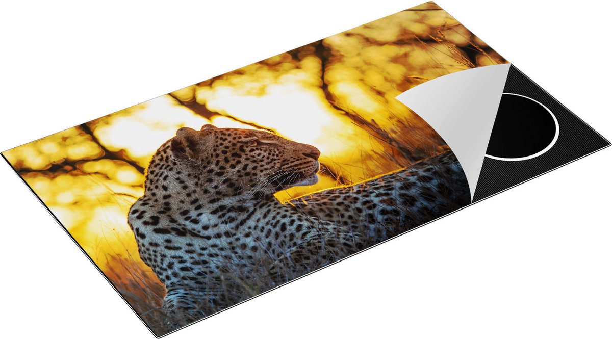 Chefcare Inductie Beschermer Luipaard tijdens de Zonsondergang - 90x52 cm - Afdekplaat Inductie - Kookplaat Beschermer - Inductie Mat