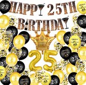25 jaar verjaardag versiering - 25 Jaar Feest Verjaardag Versiering Set - Happy Birthday Slinger & Ballonnen - Decoratie Man Vrouw - Zwart en Goud