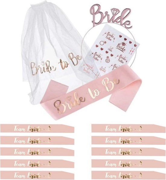 Bride to be 33-delig feestpakket Vrijgezellenfeest vrouw - Team bride - Bride to be sjerp - Bride to be sluier - Vrijgezellenfeest met het hele bride team - Team bride sjerp - Bride to be 11 personen - Merkloos