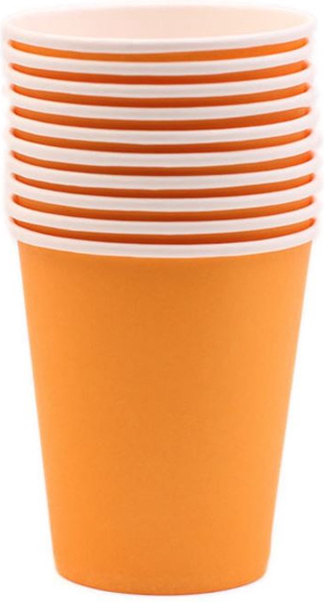 200x Oranje Papieren Bekertjes 256 ml - Wegwerpbekertjes Koningsdag/WK/EK - Themafeest Bekertjes - Partycups - Nederlands Thema Bekers