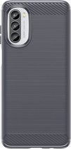 Motorola Moto G52 Hoesje - MobyDefend TPU Gelcase - Geborsteld Metaal + Carbonlook - Grijs - GSM Hoesje - Telefoonhoesje Geschikt Voor Motorola Moto G52