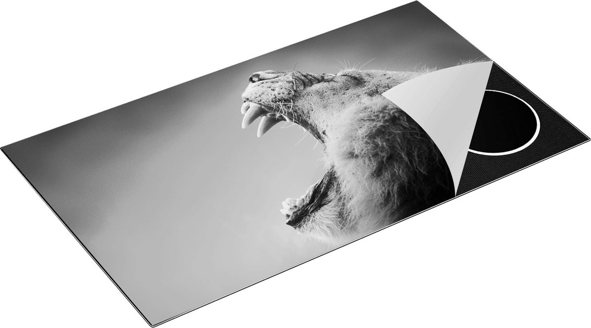 Chefcare Inductie Beschermer Brullende Leeuw - Zwart Wit - 90x50 cm - Afdekplaat Inductie - Kookplaat Beschermer - Inductie Mat