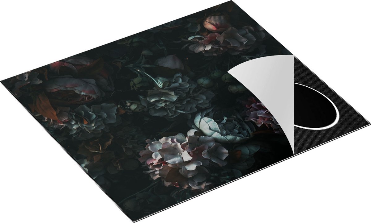 Chefcare Inductie Beschermer Bloemen in het Donker - Duisternis - 60x50 cm - Afdekplaat Inductie - Kookplaat Beschermer - Inductie Mat