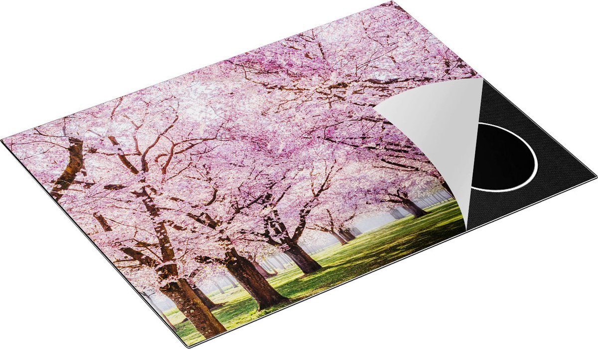 Chefcare Inductie Beschermer Roze Bloesembomen Park - Bloemen - 70x55 cm - Afdekplaat Inductie - Kookplaat Beschermer - Inductie Mat