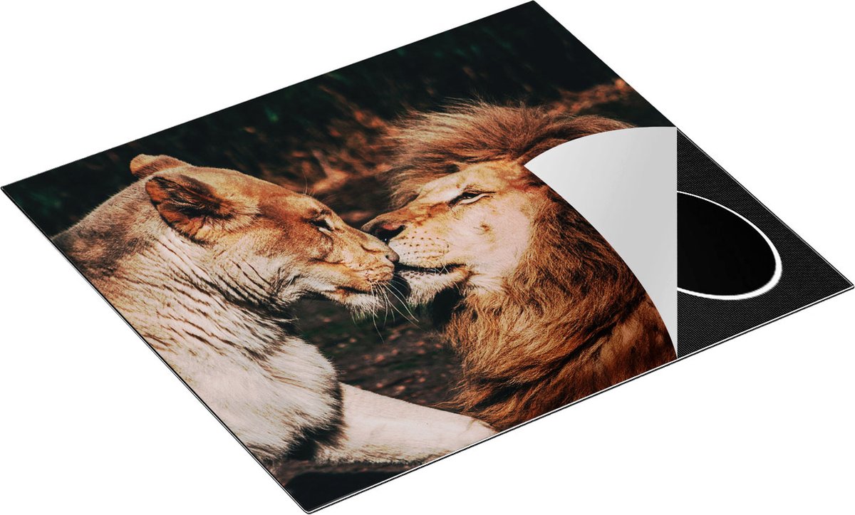 Chefcare Inductie Beschermer Leeuw en Leeuwin Koppel - Liefde - 59x52 cm - Afdekplaat Inductie - Kookplaat Beschermer - Inductie Mat