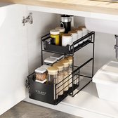 Milano Luxurious organizer lade Zwart – keuken ladekast – gootsteenkast organizer – opbergrek voor het aanrecht – tweelaags ladesysteem – opslag voor keukenkast of badkamerkast – maat XL
