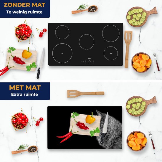 Chefcare Inductie Beschermer Wolvenkop - Wolf - Zwart Wit - 90x52 cm - Afdekplaat Inductie - Kookplaat Beschermer - Inductie Mat