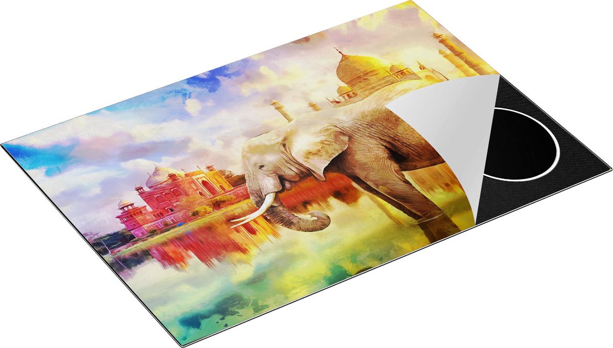 Chefcare Inductie Beschermer Getekende Olifant bij Taj Mahal - Abstract - 75x52 cm - Afdekplaat Inductie - Kookplaat Beschermer - Inductie Mat