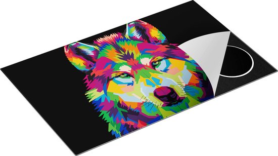 Chefcare Inductie Beschermer Gekleurde Wolvenkop - Wolf - Abstract - 85x52 cm - Afdekplaat Inductie - Kookplaat Beschermer - Inductie Mat