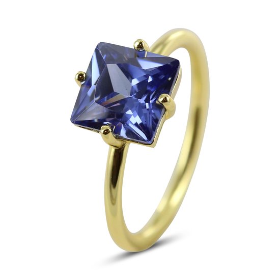 Silventi 9SIL-22555 Ring Argent - Femme - Goud - Carré - 8 mm - Blauw - Taille 54 - 1,76 mm - Argent - Argent Or