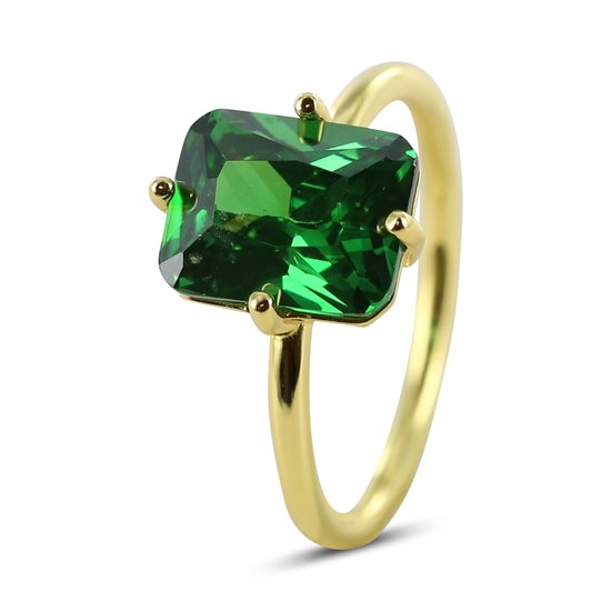 Silventi 9SIL-22580 Zilveren Ring - Dames - Zirkonia - Rechthoek -10 x 8 mm - Groen - Maat 54 - 1,76 mm - Zilver - Gold Plated (Verguld/Goud op Zilver)