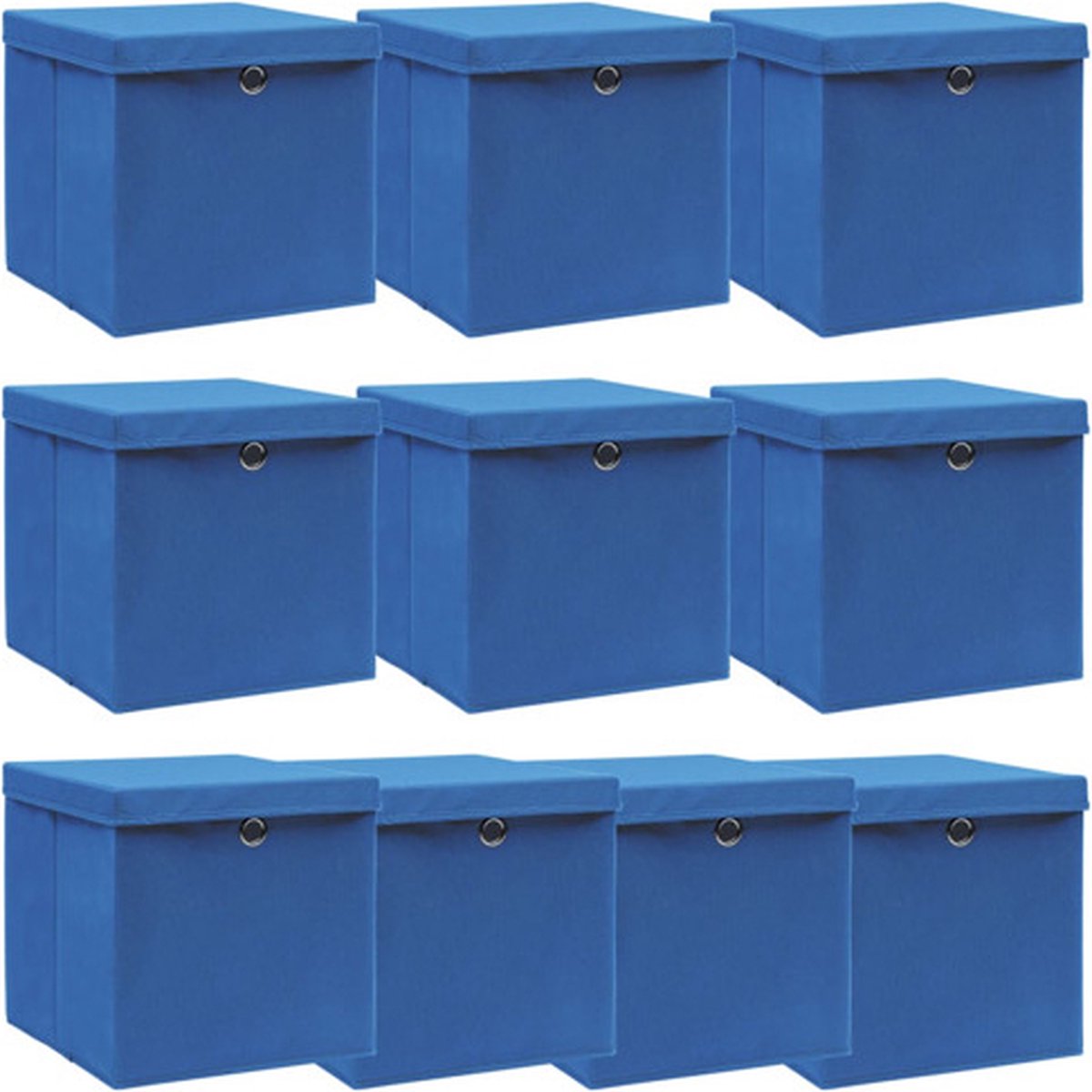 vidaXL - Opbergboxen - met - deksel - 10 - st - 32x32x32 - cm - stof - blauw