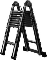 AL Ladder Professional, Black Telescopische ladder 18 treeds 2.8m+2.8m=5.6m- Inklapbaar - Werkhoogte 5.6m