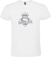 Wit T shirt met print van "Super Opa " print Zilver size L