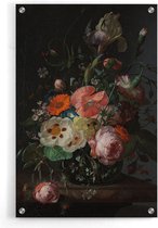 Walljar - Ruysh - Stilleven met Bloemen op Marmeren Tafelblad - Muurdecoratie - Plexiglas schilderij