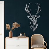 Wanddecoratie |Geometric Deer Head   decor | Metal - Wall Art | Muurdecoratie | Woonkamer |Zilver| 46x75cm