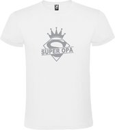 Wit T shirt met print van "Super Opa " print Zilver size XXXL