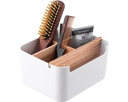 foto van Altom Design badkamer orginazer 5-vaks - gemaakt van ecologisch bamboe - 18 x 14,5 x 9,5 cm - wit bruin - Natura Line - bamboo - make-up opbergbox