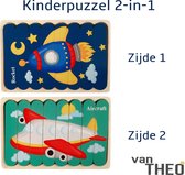 Houten Puzzel - Dubbelzijdige Kinderpuzzels - Set 2-in-1 - Montessori Speelgoed - Set Raket en Vliegtuig