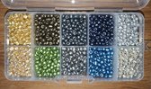 DIY - 4mm rocailles - groen blauw goud zilver - 10x 15 gram - ca. 1800 stuk - incl. doosje