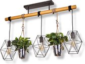 Belanian.nl- Lampe à suspension vintage en bois et métal - lampe à suspension noire, bois clair, 3 sources lumineuses style Boho, scandinave