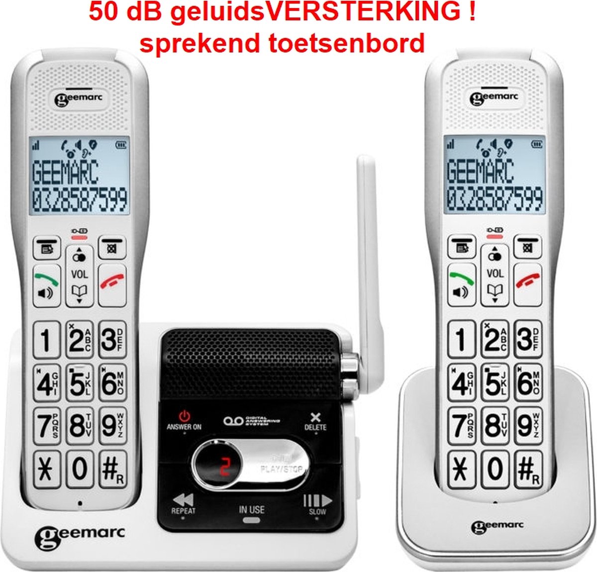Geemarc Amplidect 295 - Versterkte Draadloze Telefoon met Versterker, Antwoordapparaat, Krachtige Beltoon en Grote Toetsen voor Ouderen - Laag of Matig Gehoorverlies
