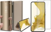 Samsung Galaxy S22 Plus Hoesje - Book Case Spiegel Wallet Cover Hoes Goud - Tempered Glass Screenprotector