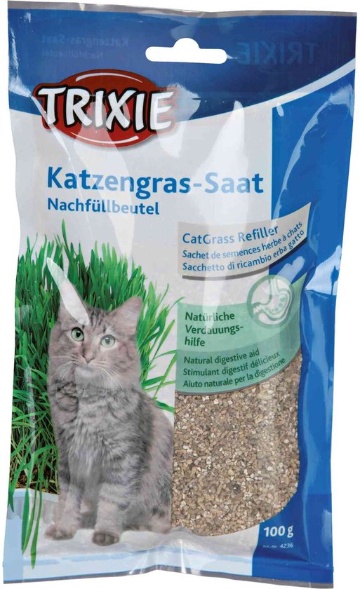 Schaal met kattengras inclusief zakje navulling - 0.25l - 50 gram - navulling 100 gram -