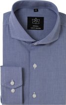 Vercate - Strijkvrij Overhemd - Donkerblauw Geblokt - Slim Fit - Poplin Katoen - Lange Mouw - Heren - Maat 44/XL