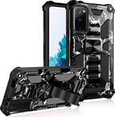 Samsung S20 hoesje armor case Heavy Duty Shockproof Military Grade - Samsung Galaxy S20 hoesje kickstand cover Camouflage Zwart