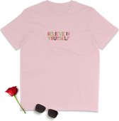 Dames T Shirt - Geloof in jezelf - Roze - Maat 3XL