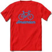 Amsterdam Fiets Stad T-Shirt | Souvenirs Holland Kleding | Dames / Heren / Unisex Koningsdag shirt | Grappig Nederland Fiets Land Cadeau | - Rood - S