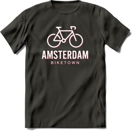Amsterdam Bike Town T-Shirt | Souvenirs Holland Kleding | Dames / Heren / Unisex Koningsdag shirt | Grappig Nederland Fiets Land Cadeau | - Donker Grijs - M