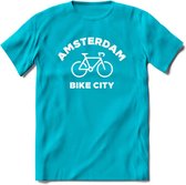 Amsterdam Bike City T-Shirt | Souvenirs Holland Kleding | Dames / Heren / Unisex Koningsdag shirt | Grappig Nederland Fiets Land Cadeau | - Blauw - 3XL