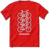 Amsterdam Fiets Stad T-Shirt | Souvenirs Holland Kleding | Dames / Heren / Unisex Koningsdag shirt | Grappig Nederland Fiets Land Cadeau | - Rood - S