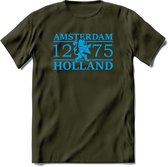 Amsterdam T-Shirt | Souvenirs Holland Kleding | Dames / Heren / Unisex Koningsdag shirt | Grappig Nederland Fiets Land Cadeau | - Leger Groen - XXL