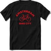 Amsterdam Bike City T-Shirt | Souvenirs Holland Kleding | Dames / Heren / Unisex Koningsdag shirt | Grappig Nederland Fiets Land Cadeau | - Zwart - XXL