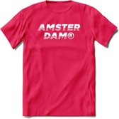 Amsterdam T-Shirt | Souvenirs Holland Kleding | Dames / Heren / Unisex Koningsdag shirt | Grappig Nederland Fiets Land Cadeau | - Roze - L