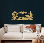 Wanddecoratie | Beren Familie / Bear Family  | Metal - Wall Art | Muurdecoratie | Woonkamer |Gouden| 117x51cm