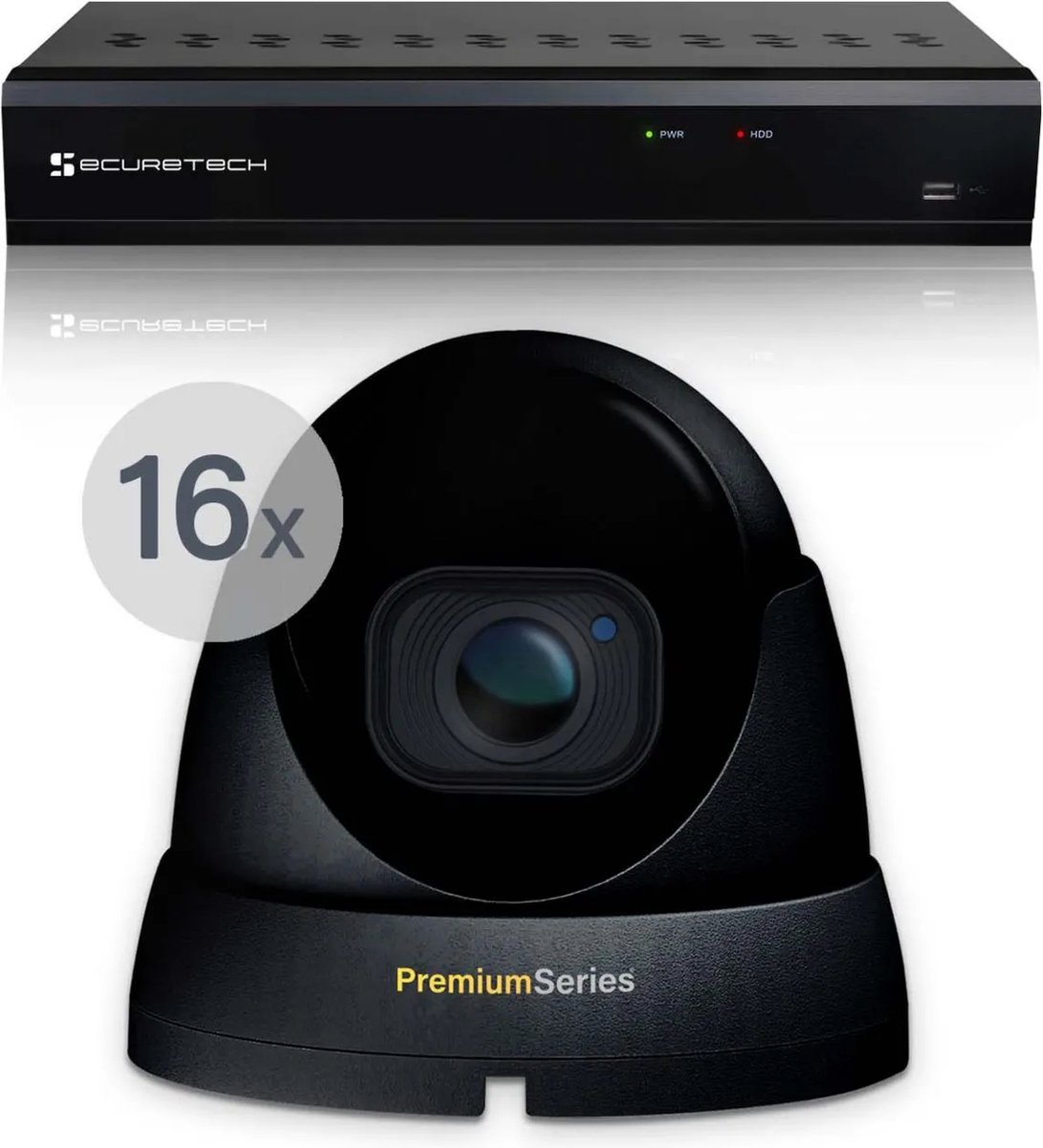 Securetech bekabeld camerabewaking systeem - met 16 beveiligingscamera - zwart - voor binnen & buiten - haarscherp beeldkwaliteit - nachtzicht tot 30 meter - software voor smartphone & pc