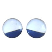 Clip Oorbellen-Blauw-Wit- 2 cm- Cabochon- geen gaatje-Charme Bijoux