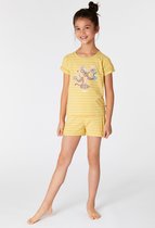 Woody pyjama meisjes/dames - mosterdgeel fijn gestreept - mandrill aap - 221-1-PZG-Z/964 - maat 104