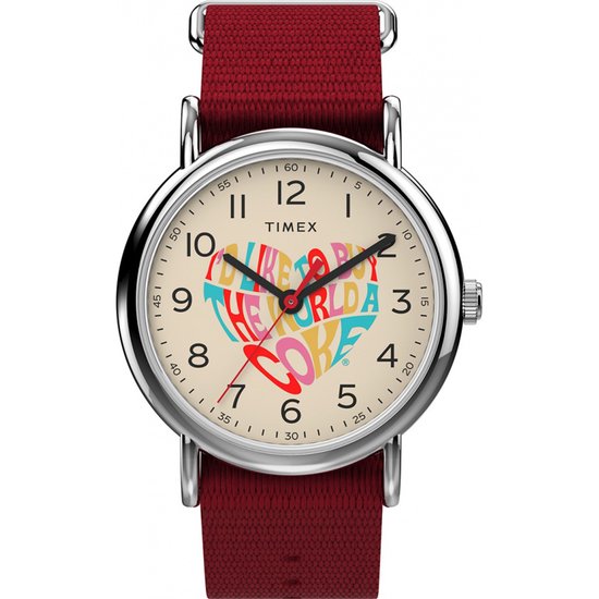 Timex Coca-Cola X Weekender TW2V29900 Horloge - Textiel - Rood - Ø 38 mm