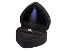 Ringdoosje hartje LED licht - liefde - zwart - aanzoek - verloving - bruiloft - huwelijksaanzoek - rood - sieradendoos - Valentijnsdag - ring - verlichting - lichtje - met licht