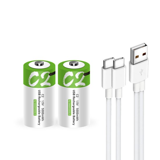 Foto: Oplaadbare li ion type c batterijen 1 5 volt 5000 mwh met usb type c kabel opladen duurzame keuze li ion c batterij 2 stuks