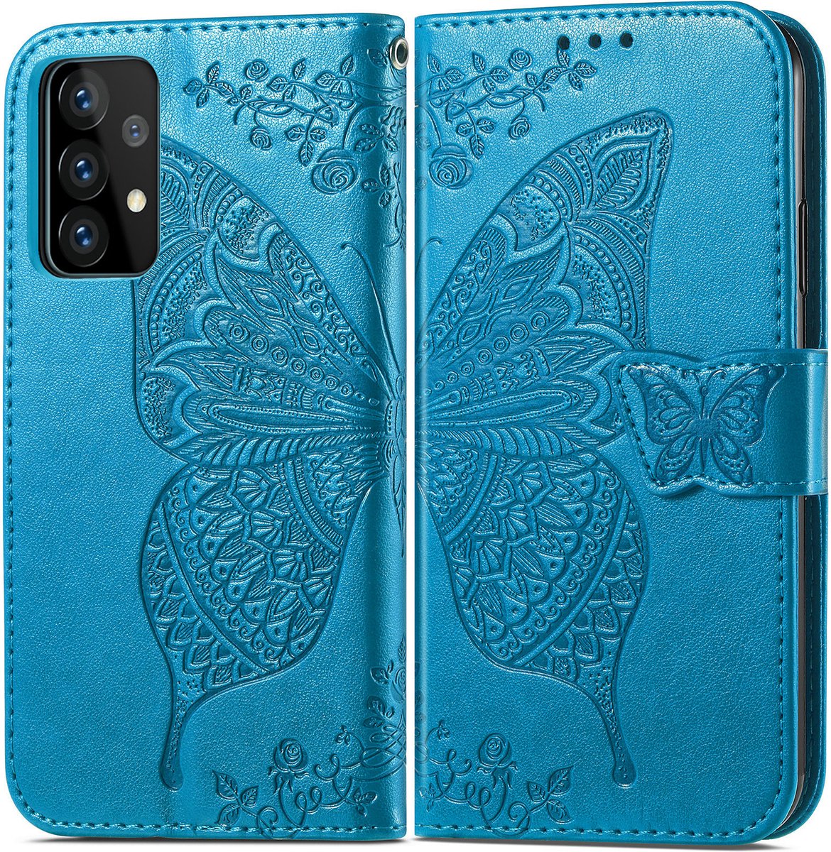 Bookcase geschikt voor Samsung Galaxy A52 - Blauw - Vlinder - Portemonnee Hoesje