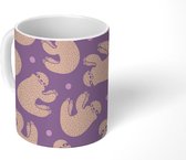 Mok - Koffiemok - Luiaard - Patronen - Paars - Mokken - 350 ML - Beker - Koffiemokken - Theemok