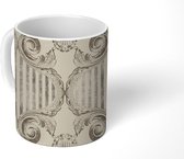 Mok - Koffiemok - Vintage - Ornament - Bladeren - Zwart Wit - Mokken - 350 ML - Beker - Koffiemokken - Theemok